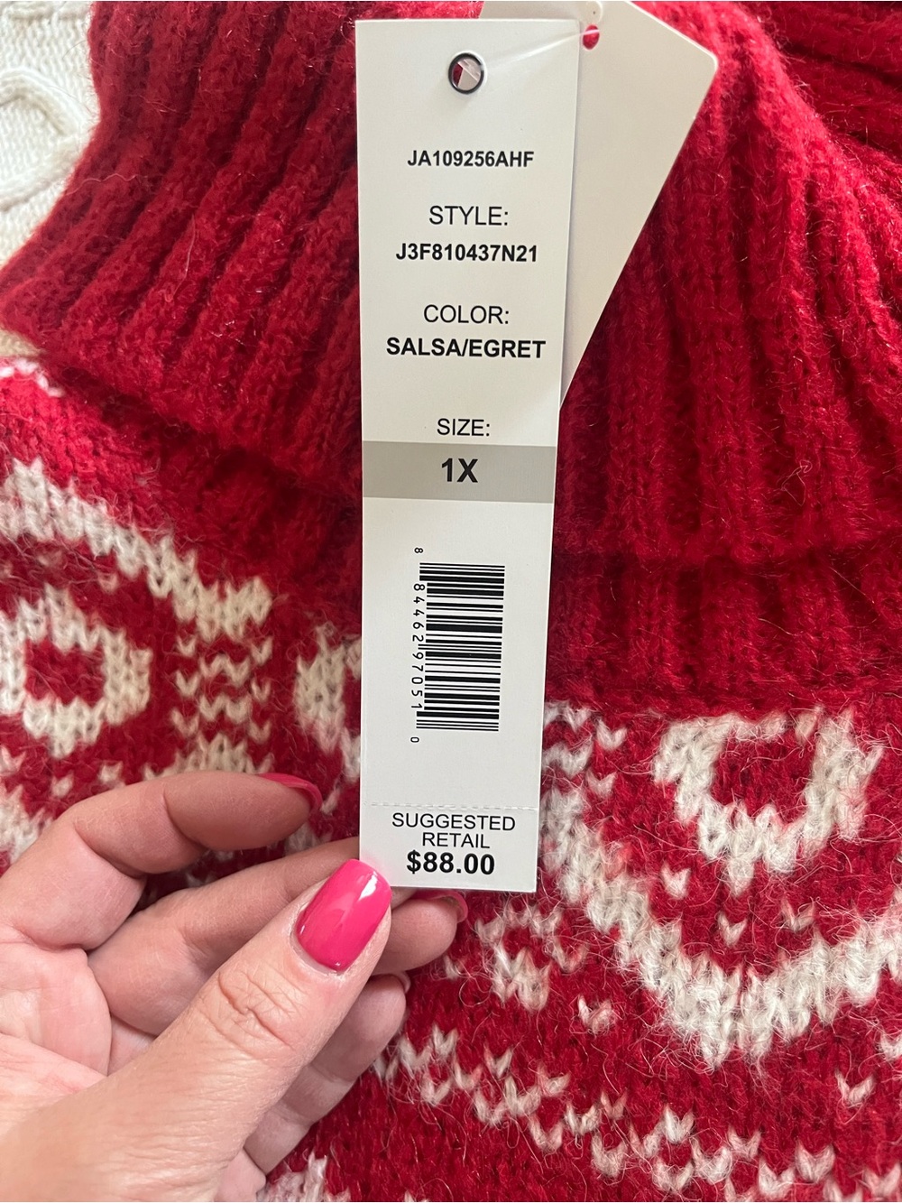 Joseph A. Designer Red & White Fair Isle Turtleneck Sweater Women’s Size 1X - Picture 3 of 14